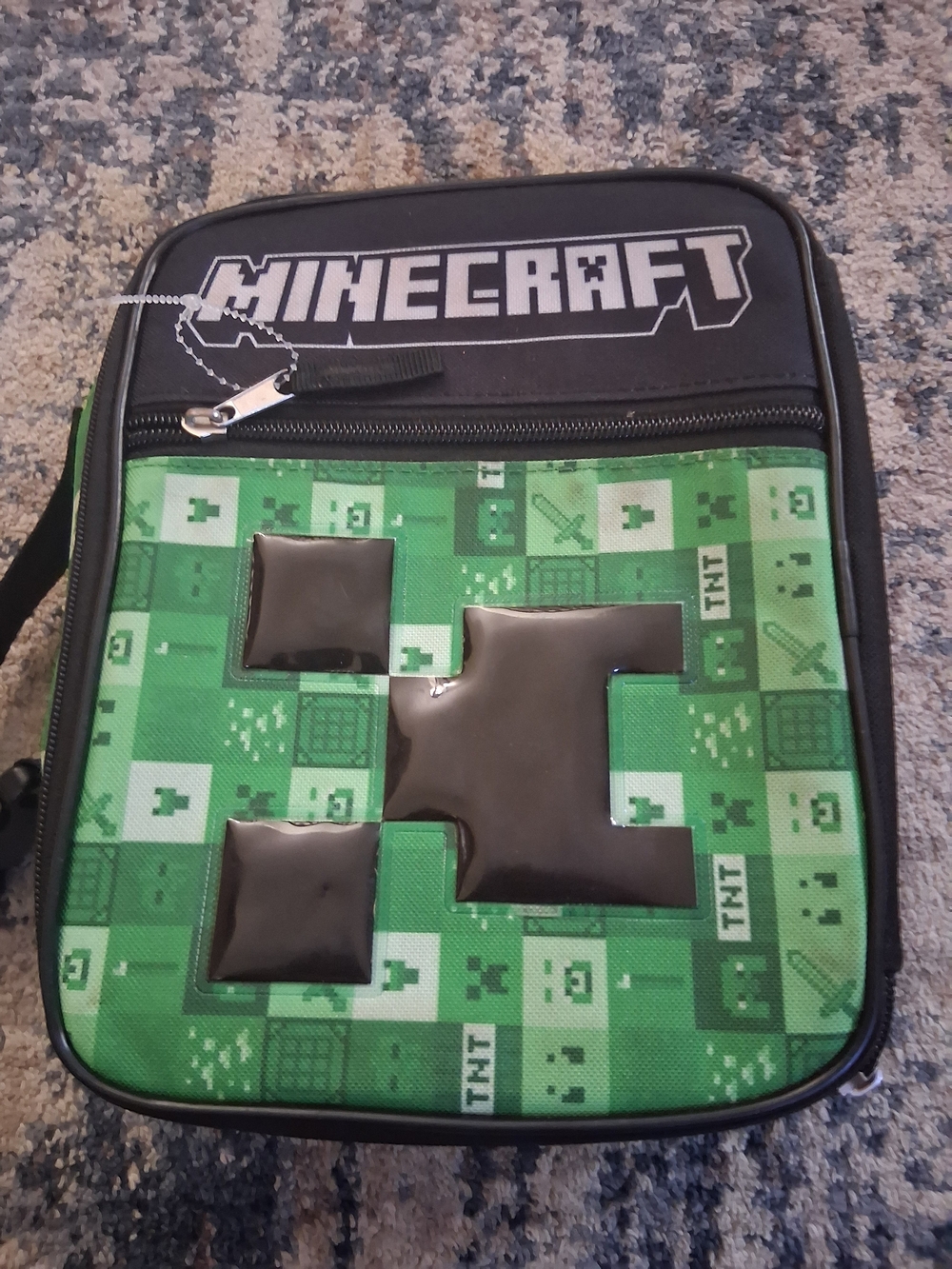 Minecraft Kids Green Creeper Lunch Bag with Black Accents